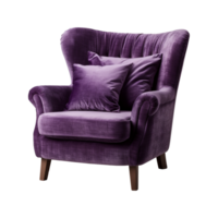 AI generated Comfortable purple armchair isolated on a transparent background. Interior element, PNG