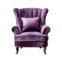 AI generated Comfortable purple armchair isolated on a transparent background. Interior element, PNG