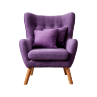 AI generated Comfortable purple armchair isolated on a transparent background. Interior element, PNG