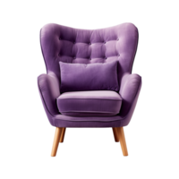 AI generated Comfortable purple armchair isolated on a transparent background. Interior element, PNG