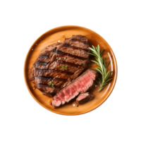ai generado parte superior ver carne de vaca filete en un plato aislado en un transparente fondo, png