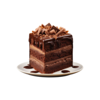 ai generiert geschnitten Süss und lecker Schokolade Kuchen auf ein Teller isoliert auf ein transparent Hintergrund, Schnitt aus, png
