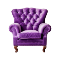 AI generated Comfortable purple armchair isolated on a transparent background. Interior element, PNG