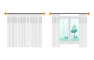 windows with curtain open and close vector illustration with isolated background