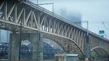 The old iron bridge view in the city photo