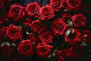 AI Generated Beautiful red rose bouqet. Flower composition for valentines day photo