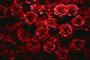 AI Generated bouquet red roses on black background photo