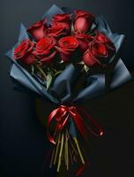 AI Generated Beautiful red rose bouqet. Flower composition for valentines day photo