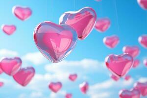 AI Generated 3D Illustration. Background image paved with many hearts. Pink and blue set.Valentine's Day and White Day. Mother's Day, Father's Day. photo