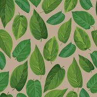 Seamless pattern of green leaves of the lilac tree on a beige background vector