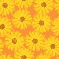 Seamless pattern with buds of marigold flowers on an orange background vector