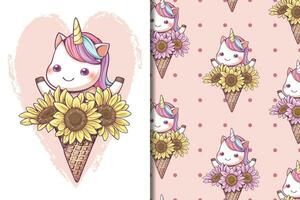 hielo crema cono unicornio con girasol vector