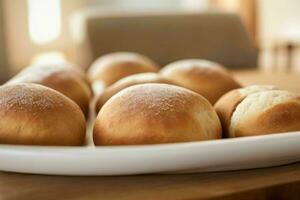 AI generated Fresh baked bread rolls. Pro Photo