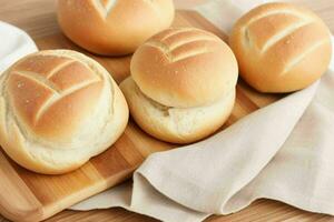 AI generated Fresh baked bread rolls. Pro Photo