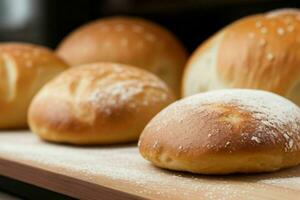 AI generated Fresh baked bread rolls. Pro Photo