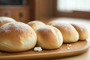 AI generated Fresh baked bread rolls. Pro Photo