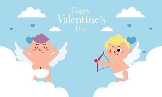 Valentine's Day Illustration with Cute Cupid Isolated on the Sky Clouds Background vector