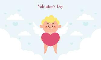 Valentine's Day Illustration with Cute Cupid Isolated on the Sky Clouds Background vector