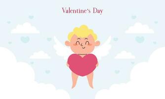 Valentine's Day Illustration with Cute Cupid Isolated on the Sky Clouds Background vector