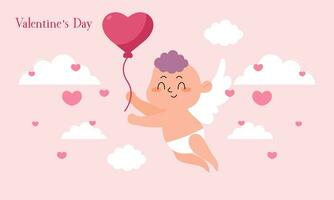 San Valentín día ilustración con linda Cupido aislado en el cielo nubes antecedentes vector