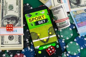 smartphone with sports betting, casino, flag of the USA photo