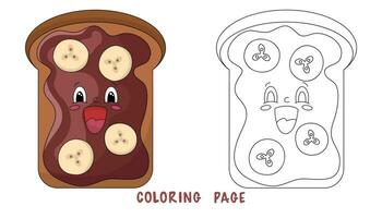Coloring page of toast with nut chocolate spread vector