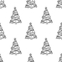 Seamless pattern with geometric minimal scandinavian Christmas tree doodle for decorative print, wrapping paper, greeting cards and fabric vector