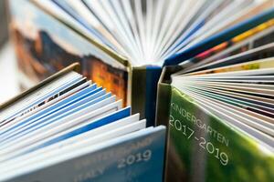 Stack of notebooks with color leather cover photo