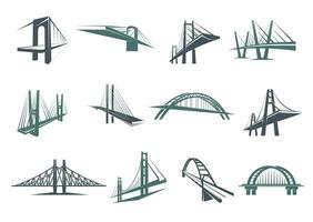 Bridge icons, road viaduct constructions vector