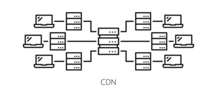 cdn, contenido entrega red Delgado línea icono vector