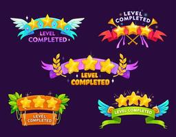 Game level complete or level up badge icons vector