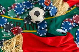 poker chips, emirates flag on blackjack table photo