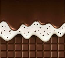 realista chocolate chip, derritiendo gotea, choco bar vector