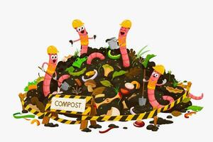 Cartoon earth worm builders characters in compost vector