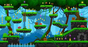 Arcade jungle forest game level map interface vector