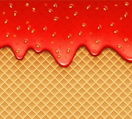 Realistic melt strawberry jam on wafer background