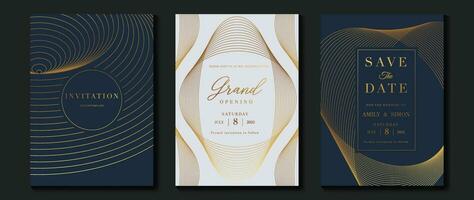 Luxury invitation card background vector. Golden elegant geometric shape, gold line gradient on blue and white background. Premium design illustration for gala card, grand opening, party invitation. vector