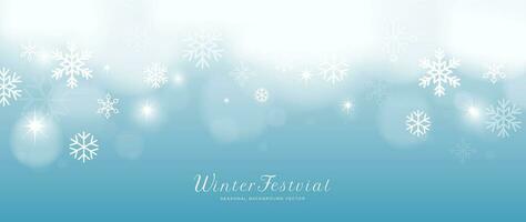 Winter festival seasonal background vector illustration. Christmas holiday event snowfall, snowflake, sky, twinkling. Design for poster, wallpaper, banner, card, decoration.
