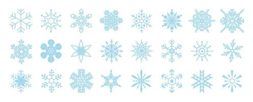 Set of snowflakes linear vector icon. Geometric snowflake shape, nature and winter related vector symbol hand drawn contour collection. Line art illustration design for logo, sticker, christmas.