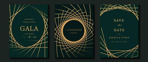 Luxury invitation card background vector. Golden elegant geometric shape, gold line gradient on dark green background. Premium design illustration for gala card, grand opening, party invitation. vector