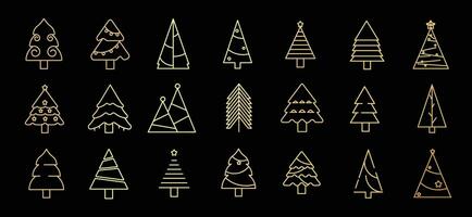 Set of trees linear vector icon. Luxury geometric tree shape, plants, pine, nature and ecology related vector symbol hand drawn contour collection. Line art illustration design for sticker, christmas.