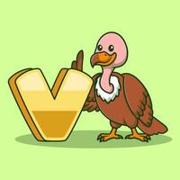 Alphabet letter v for vulture cartoon vector icon illustration