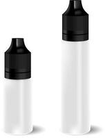 Vape E liquid dropper bottle set in black and white color. Realistic essential oil jar. Mock up container. Cosmetic vial, flask, flacon. Medical bank. vector