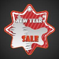 Star shape Red New Year sale paper tag with paper cut elements with discount text for christmas holiday shopping promotion. EPS10 Vector illustration.