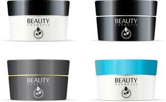 Cream jars mockup set for cosmetic and medical products. Easy to use different color product. Realistic 3d packaging mockup template. vector