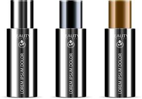 Black set of cosmetic products on a white background. Cosmetic package collection for cream, soups, foams, shampoo with different caps. Vector blank mock up for brand template.