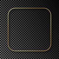 Gold glowing rounded square frame with shadow isolated on dark background. Shiny frame with glowing effects. Vector illustration.