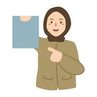 worker in uniform pointing at blank canvas vector