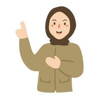 woman pointing finger upward to empty space vector