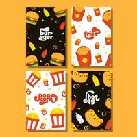 fast food printable card set vector